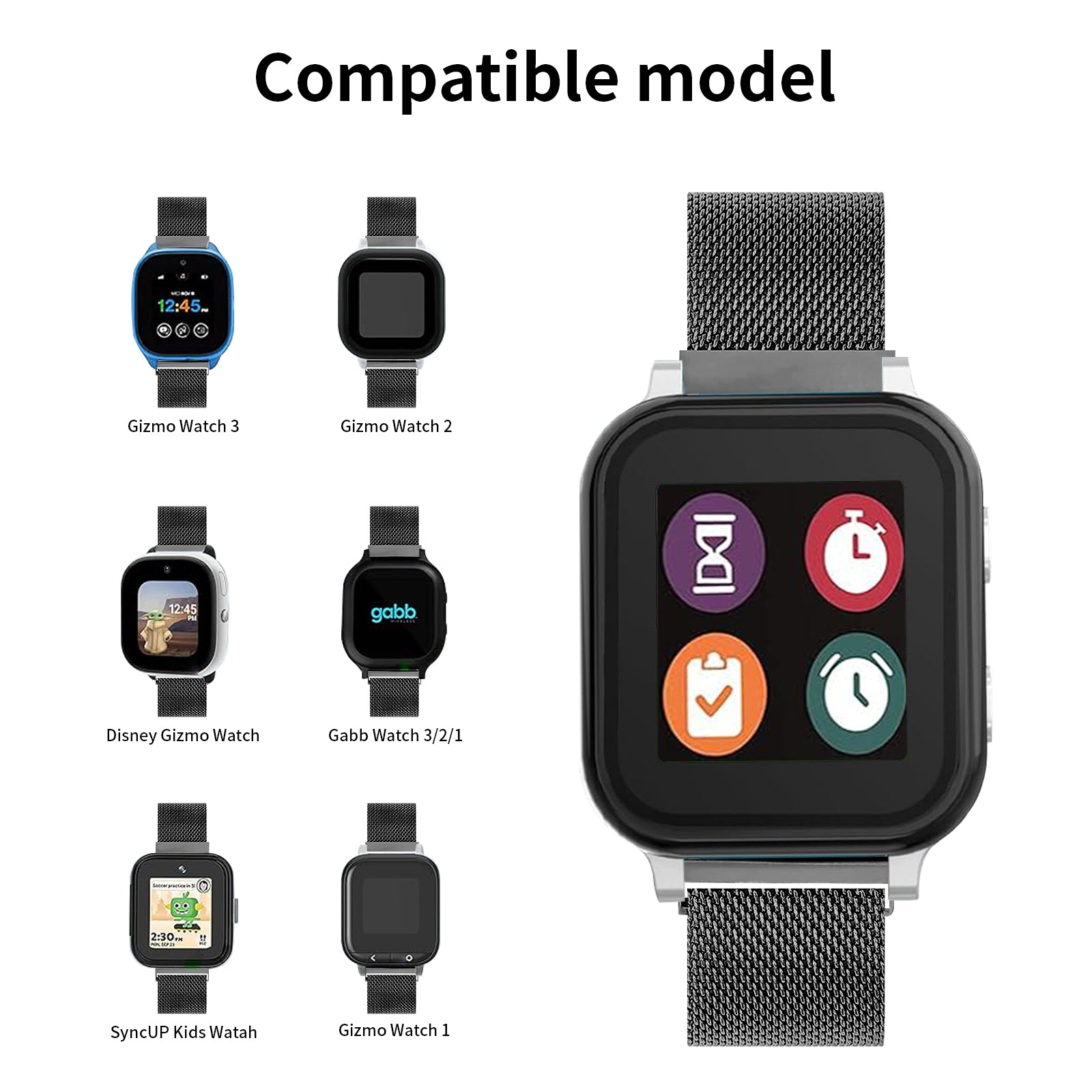 For Verizon GizmoWatch Disney Edition Stainless Steel Wrist Band Magnetic Milanese Watch Strap - Black For Verizon GizmoWatch Disney Edition Stainless Steel Wrist Band Magnetic Milanese Watch Strap - Black